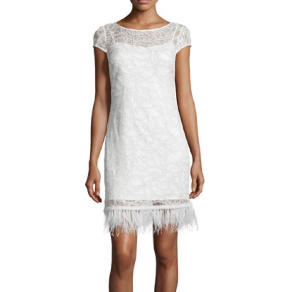 Kay Unger Sequin Dress w Feathers